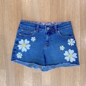 Mini Boden Girls Denim Shorts 10 Light Vintage Denim Flowers